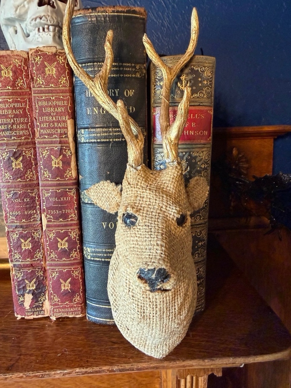 Deer Wall Bust Burlap Gold Antlers Whimsical Unique